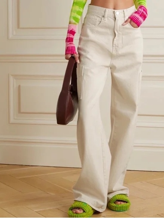 Frame Denim Denim - Frame High Rise Baggy Pocket Jean in Parchment Cream Carpenter Cargo Pants